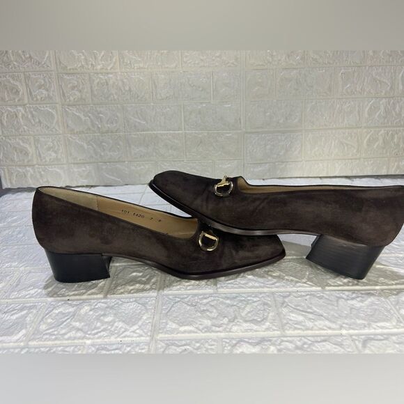 Gucci DarkโBrown Suede Horsebit Block Heels - Picture 6 of 14